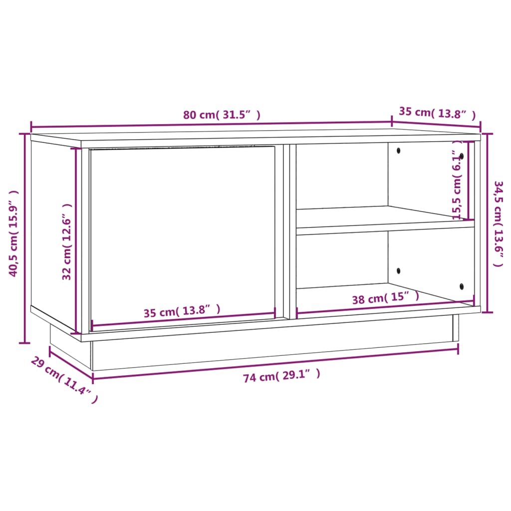 Mobile Porta TV Bianco 80x35x40,5 cm in Legno Massello di Pino - homemem39