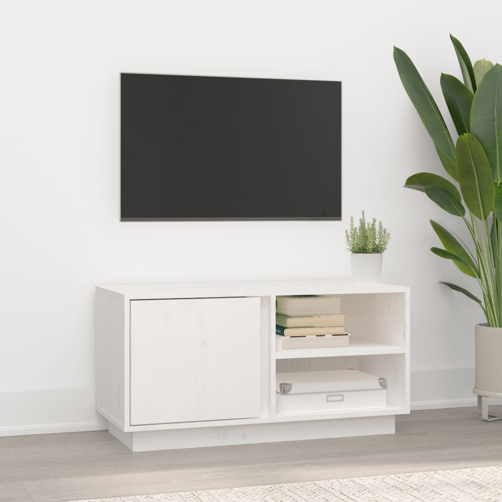 Mobile Porta TV Bianco 80x35x40,5 cm in Legno Massello di Pino - homemem39