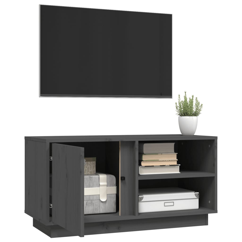 Mobile Porta TV Grigio 80x35x40,5 cm in Legno Massello di Pino - homemem39