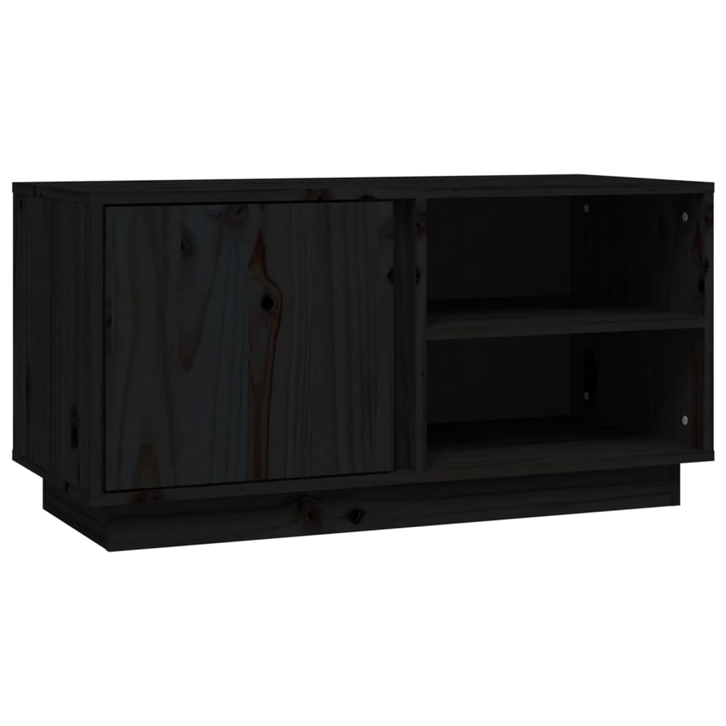 Mobile Porta TV Nera 80x35x40,5 cm in Legno Massello di Pino - homemem39