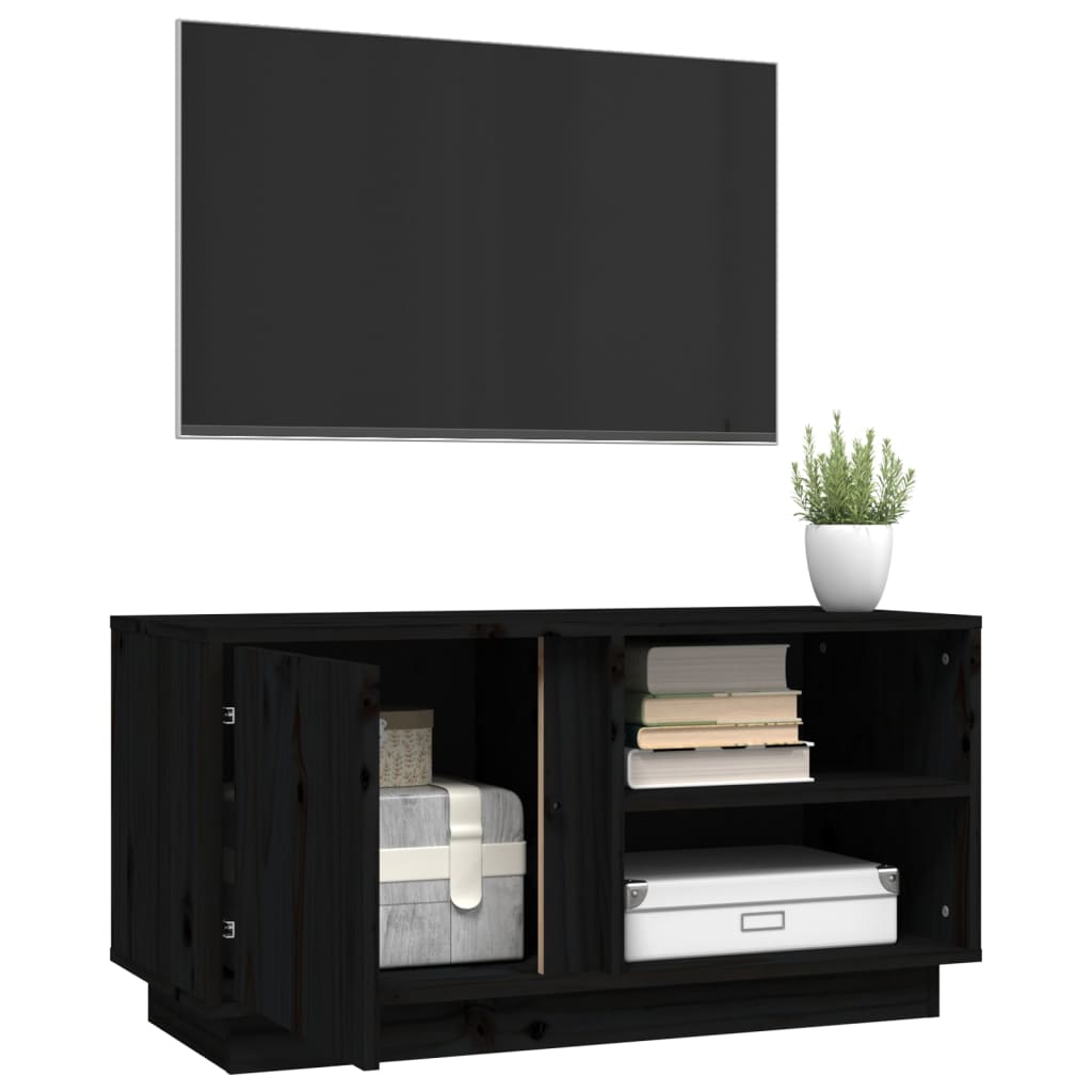 Mobile Porta TV Nera 80x35x40,5 cm in Legno Massello di Pino - homemem39