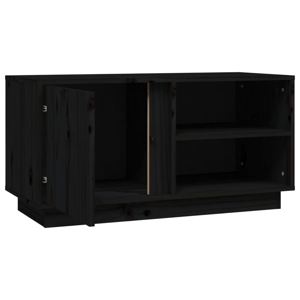 Mobile Porta TV Nera 80x35x40,5 cm in Legno Massello di Pino - homemem39