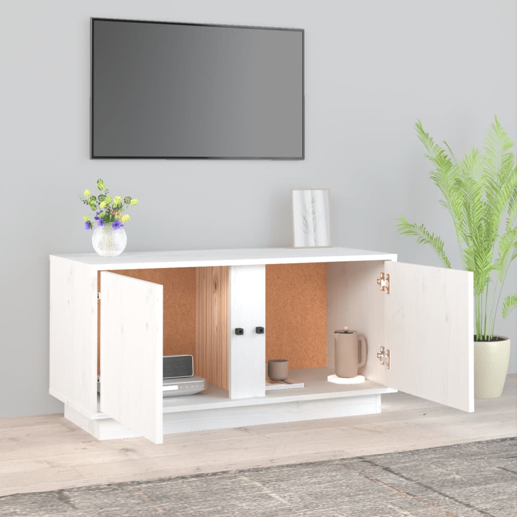 Mobile Porta TV Bianco 80x35x40,5 cm in Legno Massello di Pino - homemem39