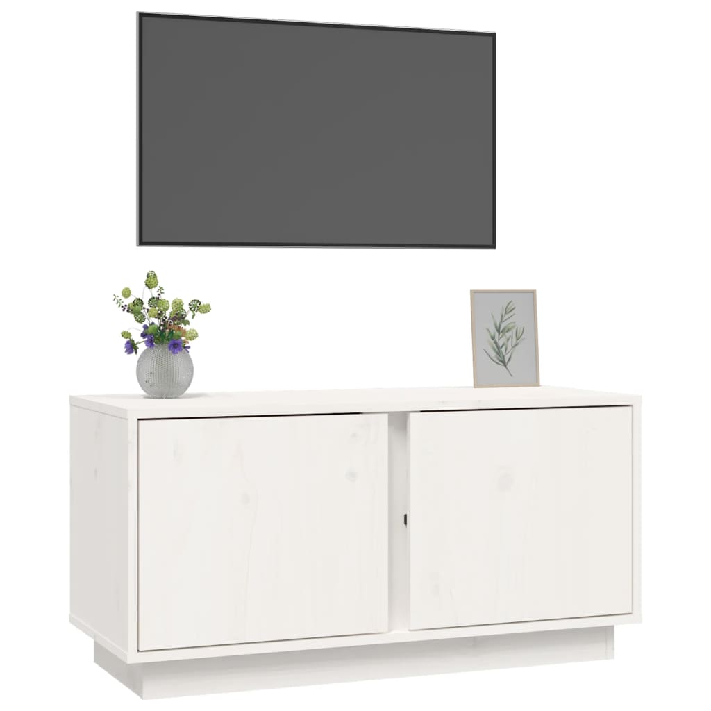 Mobile Porta TV Bianco 80x35x40,5 cm in Legno Massello di Pino - homemem39