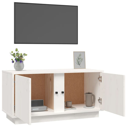 Mobile Porta TV Bianco 80x35x40,5 cm in Legno Massello di Pino - homemem39