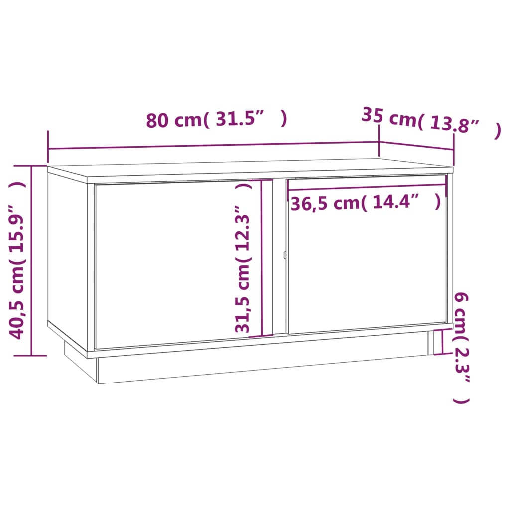 Mobile Porta TV Bianco 80x35x40,5 cm in Legno Massello di Pino - homemem39