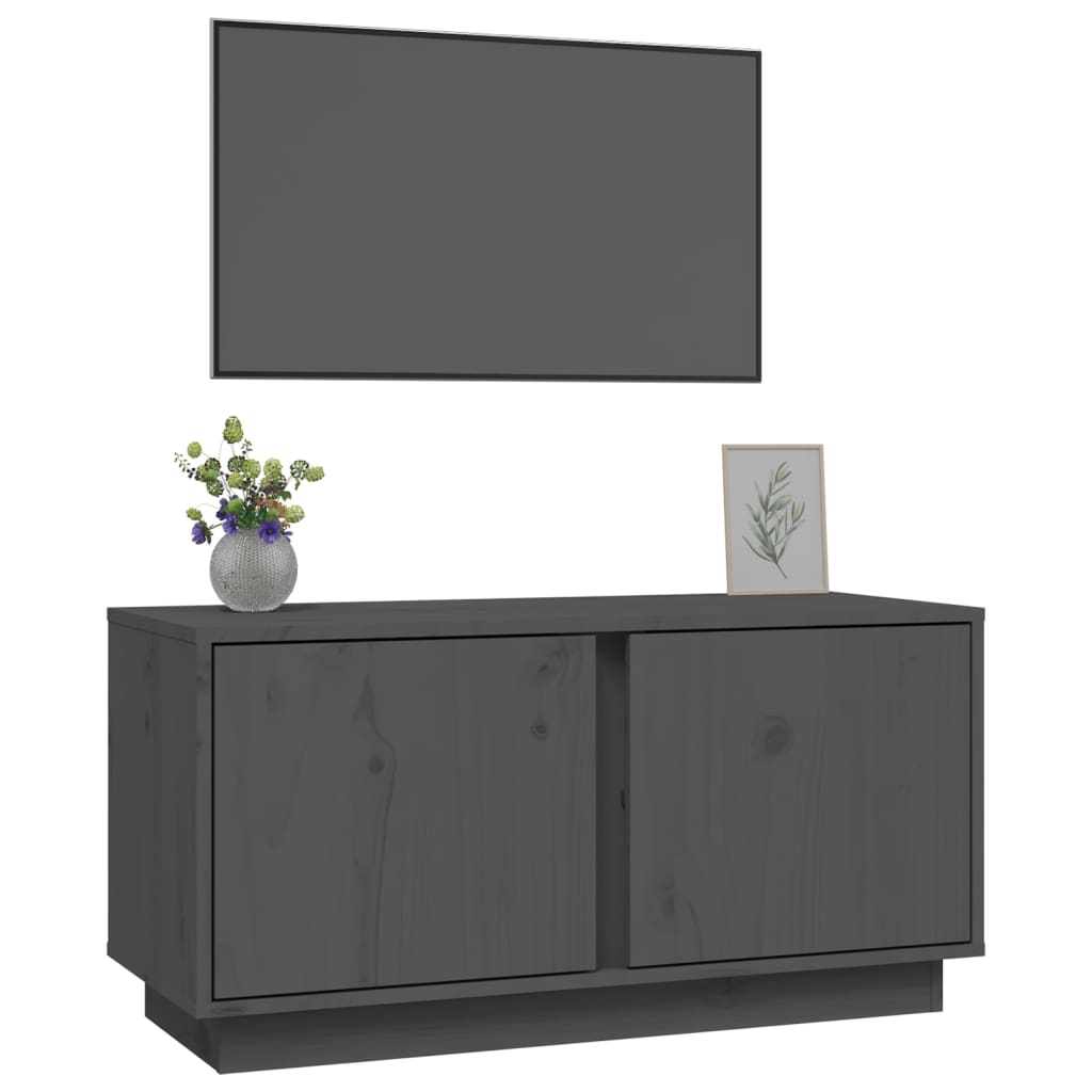 Mobile Porta TV Grigio 80x35x40,5 cm in Legno Massello di Pino - homemem39