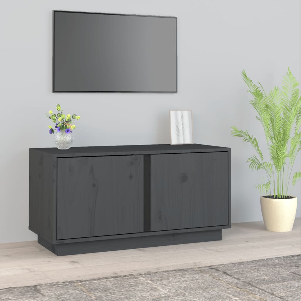 Mobile Porta TV Grigio 80x35x40,5 cm in Legno Massello di Pino - homemem39