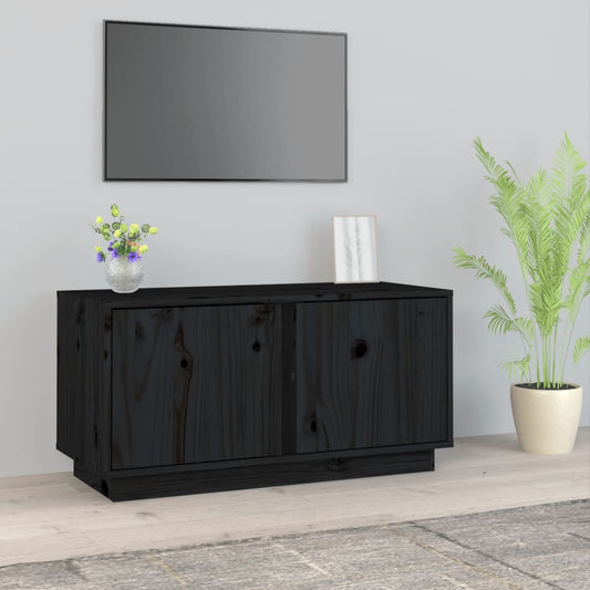 Mobile Porta TV Nera 80x35x40,5 cm in Legno Massello di Pino - homemem39