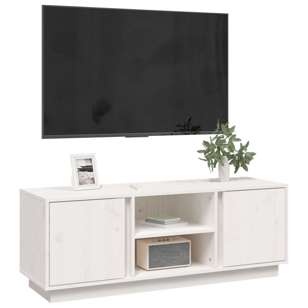 Mobile Porta TV Bianco 110x35x40,5 cm in Legno Massello di Pino - homemem39