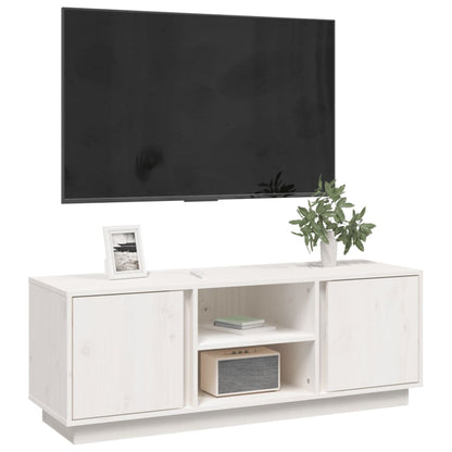 Mobile Porta TV Bianco 110x35x40,5 cm in Legno Massello di Pino - homemem39