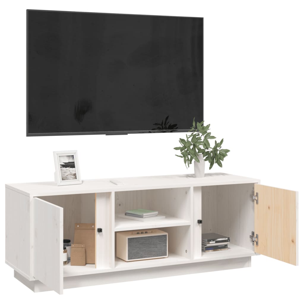 Mobile Porta TV Bianco 110x35x40,5 cm in Legno Massello di Pino - homemem39