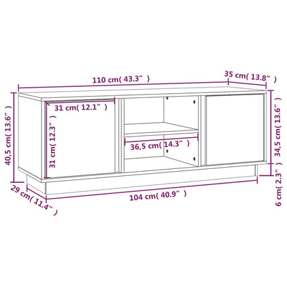 Mobile Porta TV Bianco 110x35x40,5 cm in Legno Massello di Pino - homemem39