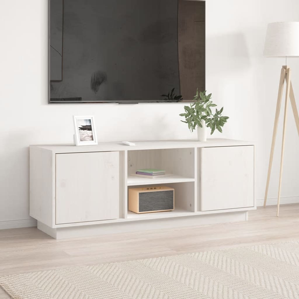 Mobile Porta TV Bianco 110x35x40,5 cm in Legno Massello di Pino - homemem39