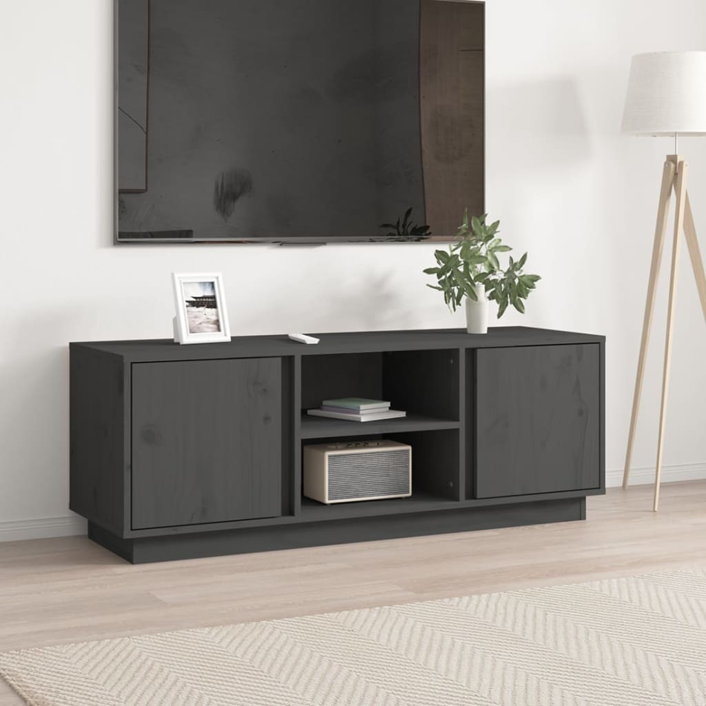 Mobile Porta TV Grigio 110x35x40,5 cm in Legno Massello di Pino - homemem39