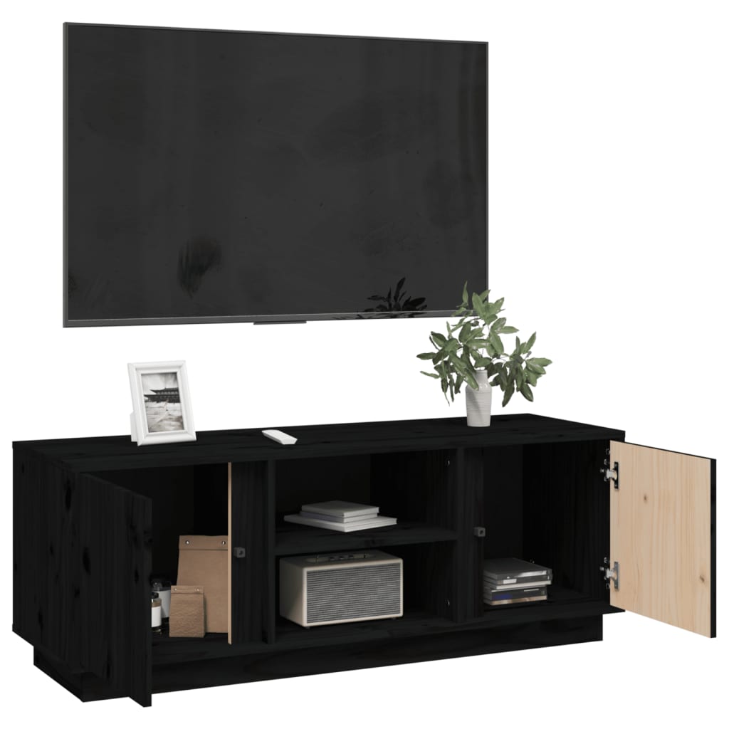 Mobile Porta TV Nera 110x35x40,5 cm in Legno Massello di Pino - homemem39