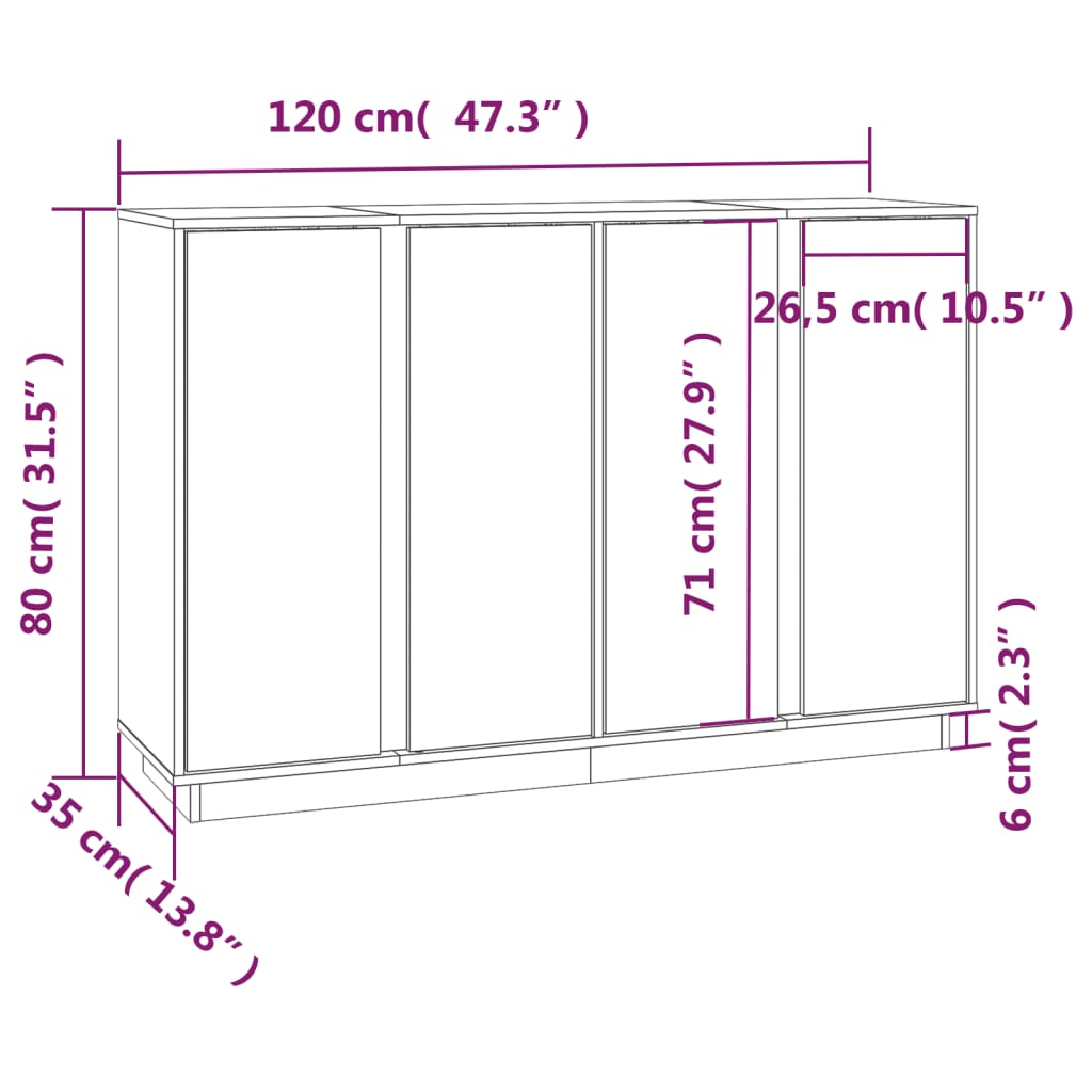 Credenza Bianca 120x35x80 cm in Legno Massello di Pino - homemem39