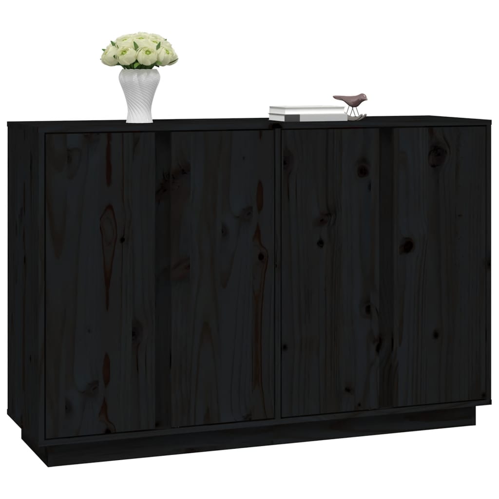 Credenza Nera 120x35x80 cm in Legno Massello di Pino - homemem39