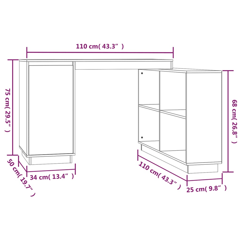 Scrivania Bianca 110x50x75 cm in Legno Massello di Pino - homemem39