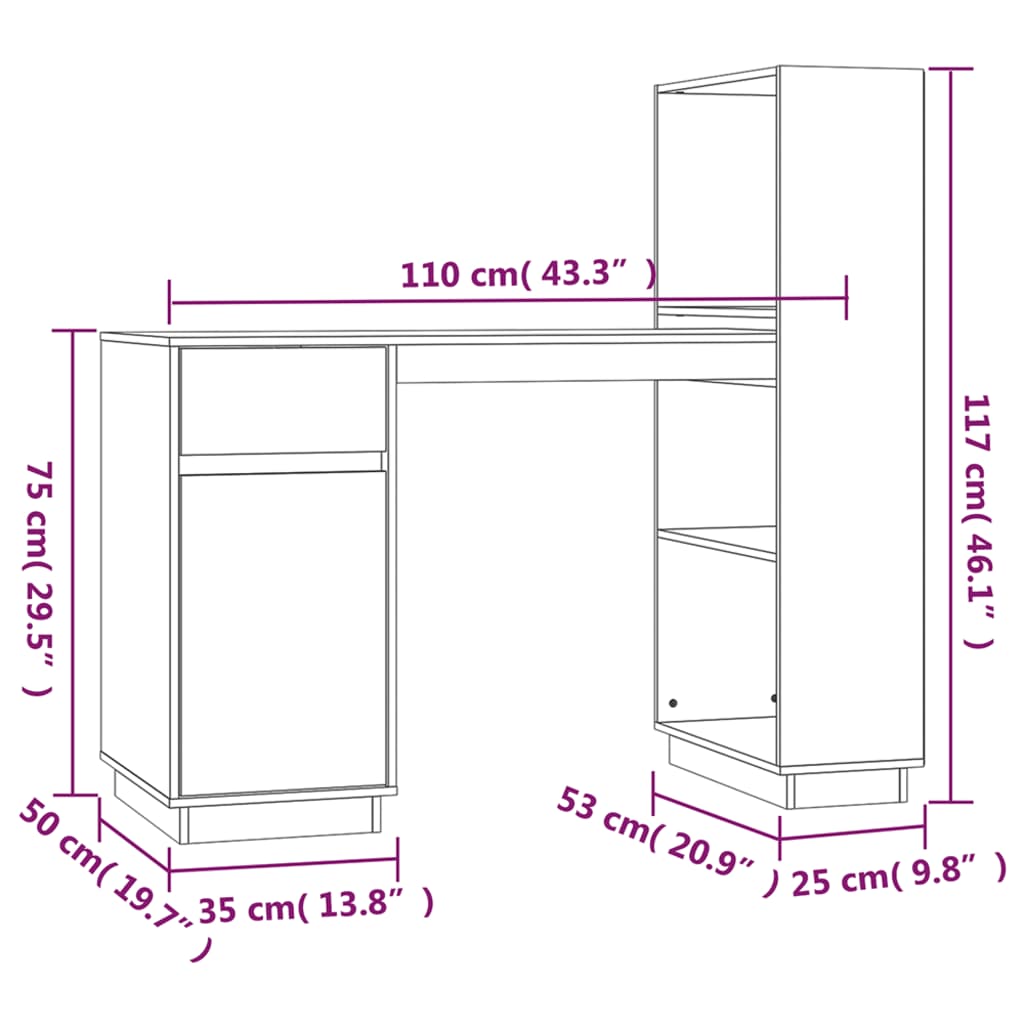 Scrivania Bianca 110x53x117 cm in Legno Massello di Pino - homemem39