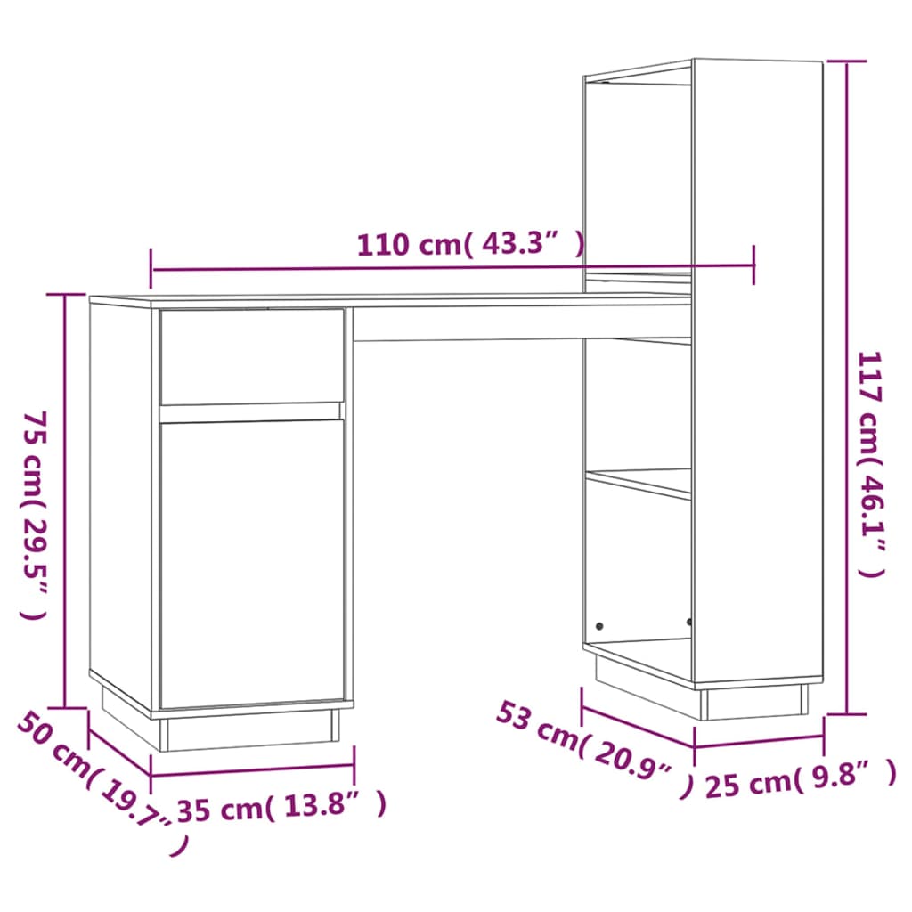 Scrivania Grigia 110x53x117 cm in Legno Massello di Pino - homemem39