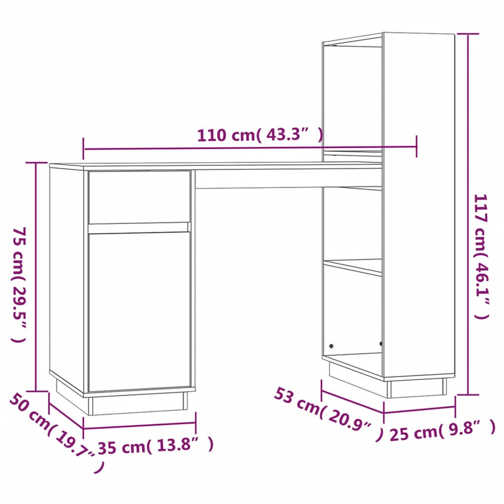 Scrivania Nera 110x53x117 cm in Legno Massello di Pino - homemem39