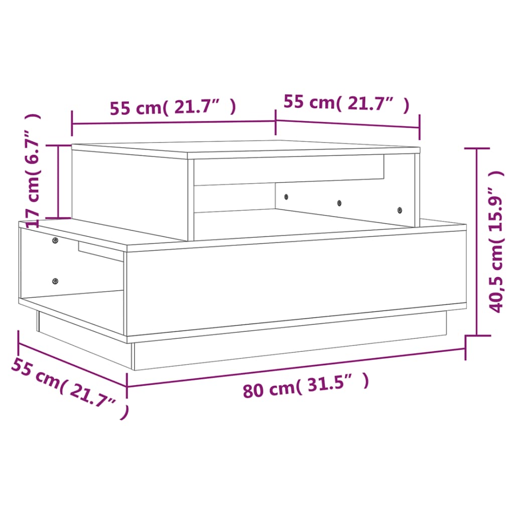 Tavolino da Salotto Bianco 80x55x40,5 cm Legno Massello di Pino - homemem39