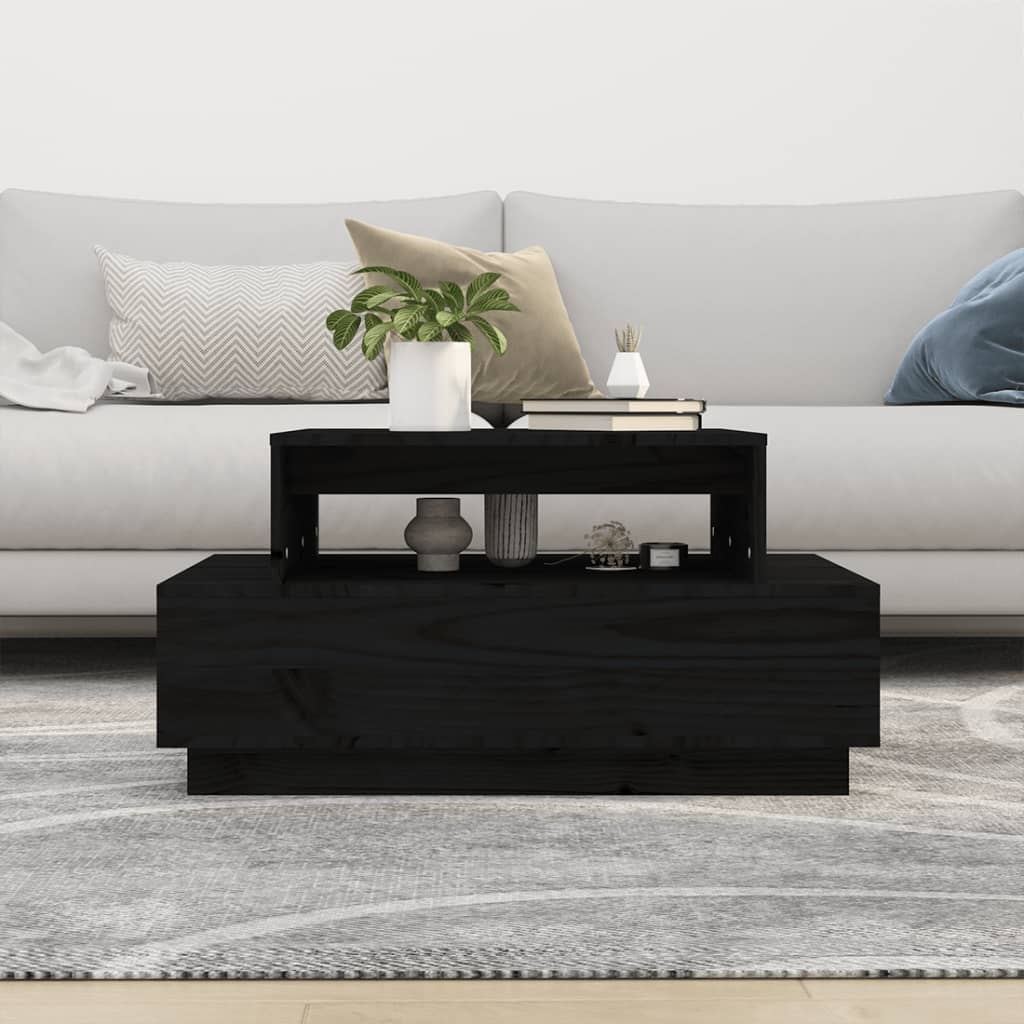 Tavolino da Salotto Nero 80x55x40,5 cm Legno Massello di Pino - homemem39