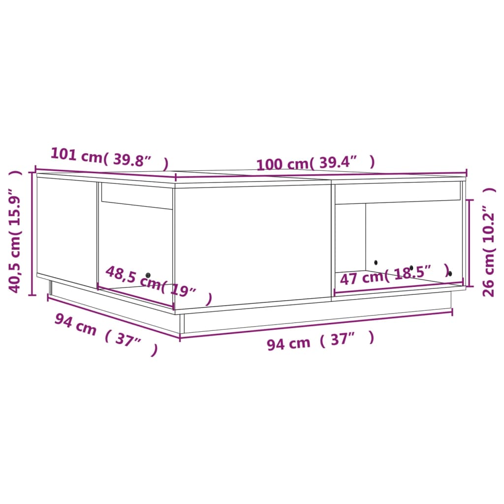 Tavolino da Salotto 100x101x40,5 cm in Legno Massello di Pino - homemem39