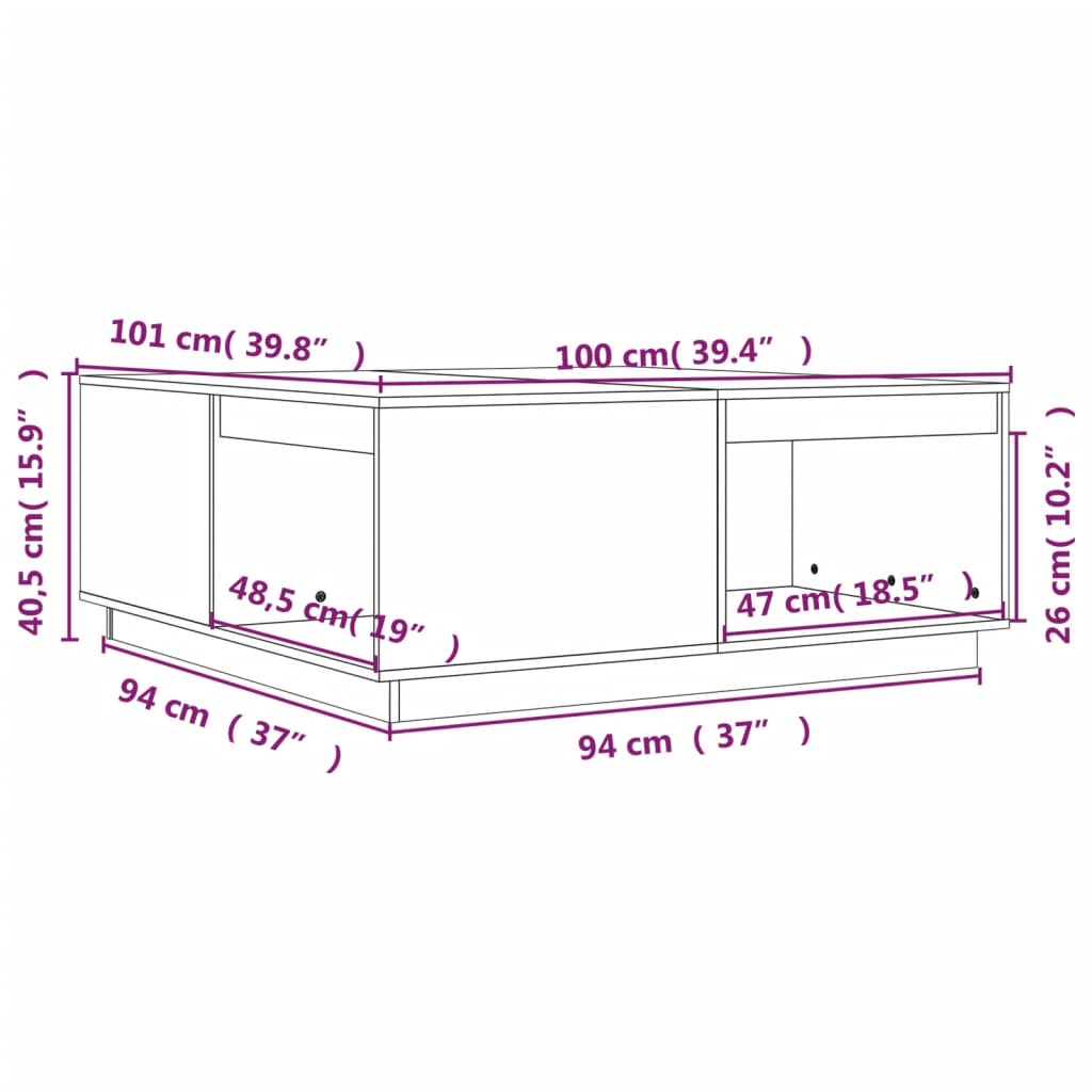 Tavolino da Salotto Miele 100x101x40,5cm Legno Massello di Pino - homemem39