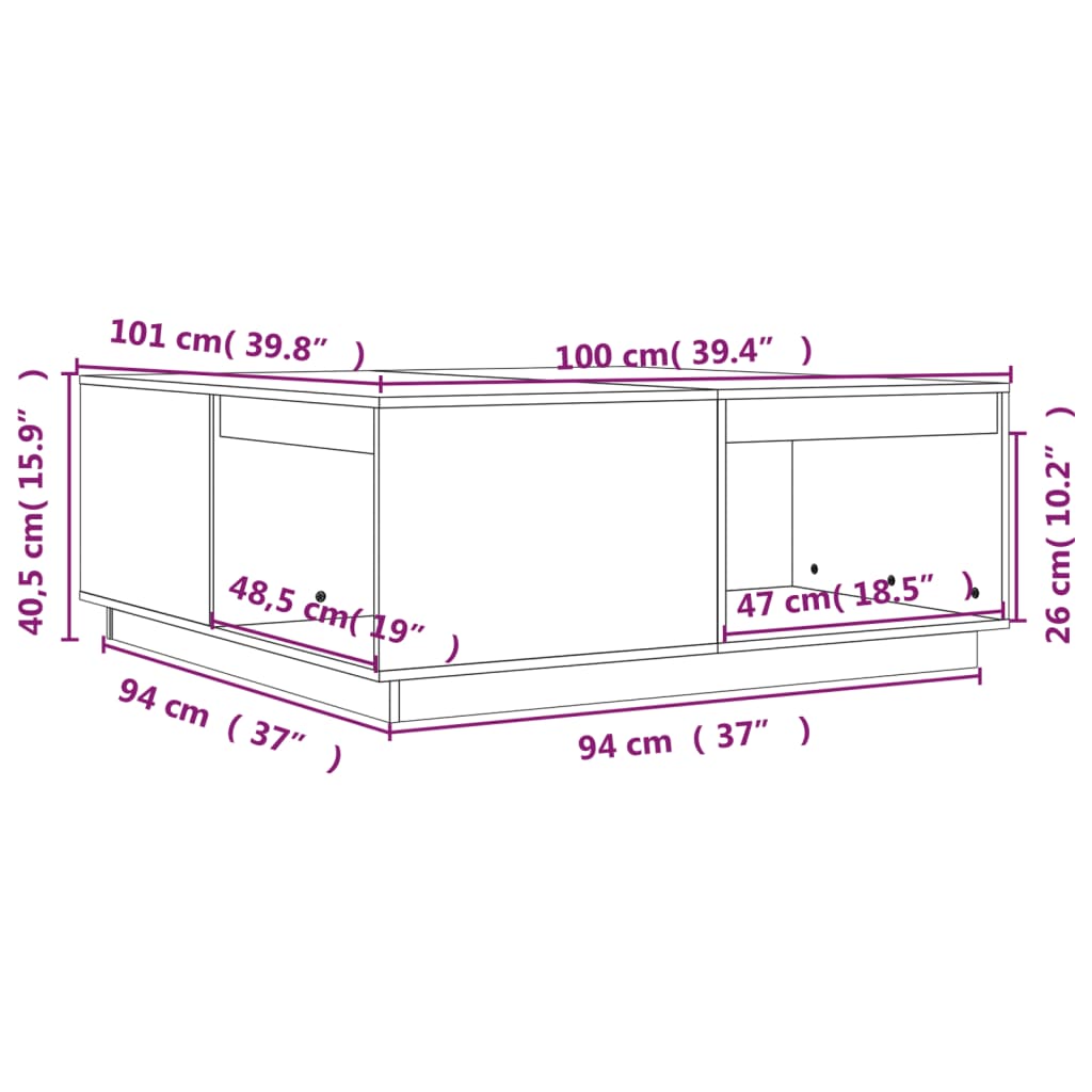 Tavolino da Salotto Nero 100x101x40,5 cm Legno Massello di Pino - homemem39