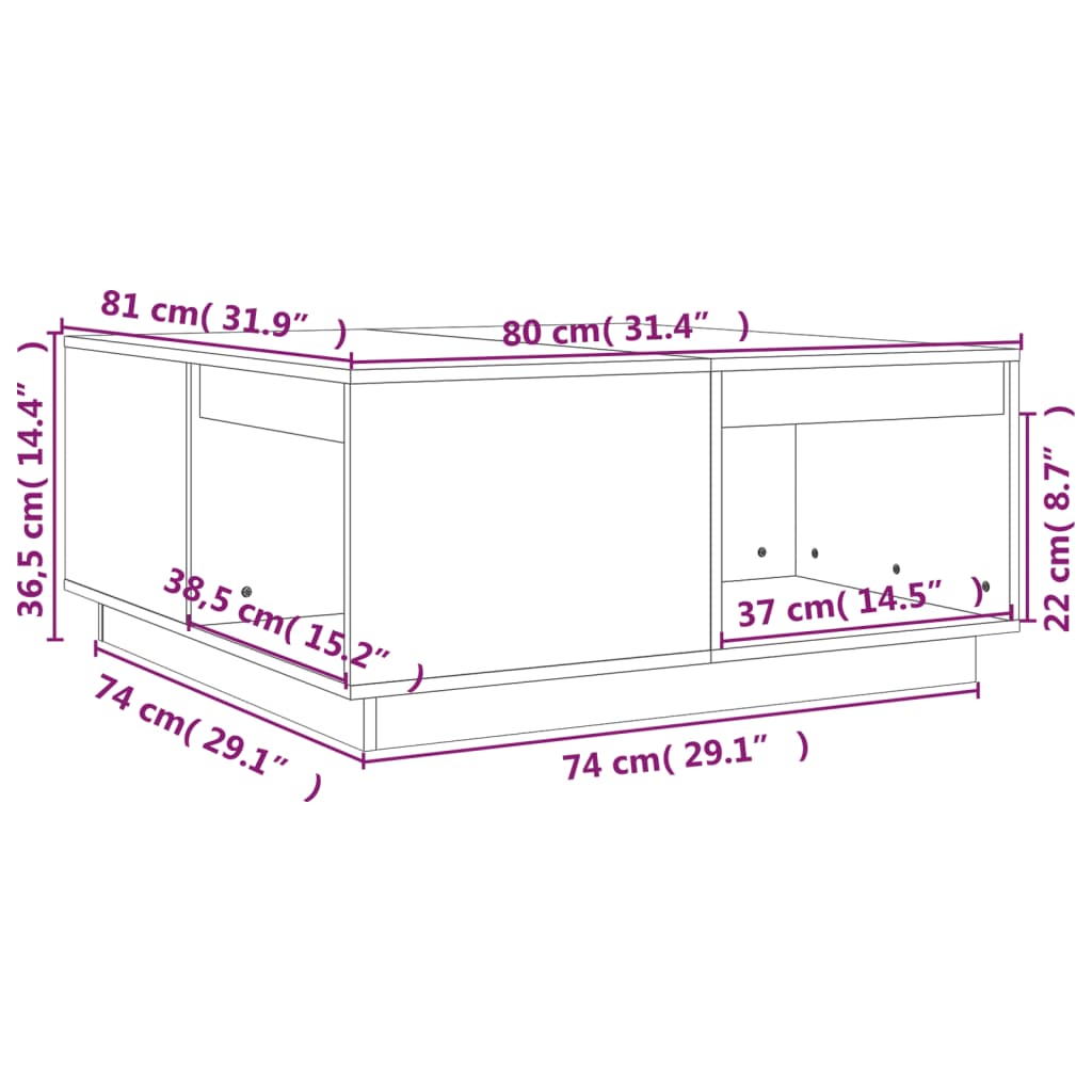 Tavolino da Salotto Miele 80x81x36,5 cm Legno Massello di Pino - homemem39