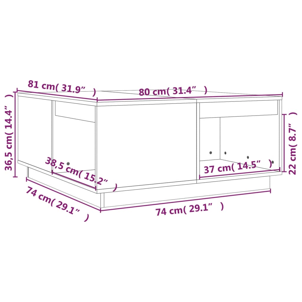 Tavolino da Salotto Nero 80x81x36,5 cm Legno Massello di Pino - homemem39