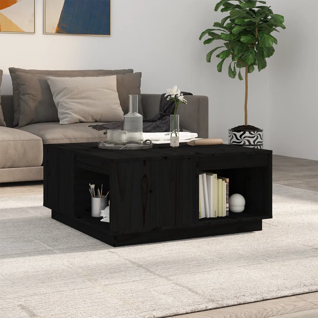 Tavolino da Salotto Nero 80x81x36,5 cm Legno Massello di Pino - homemem39