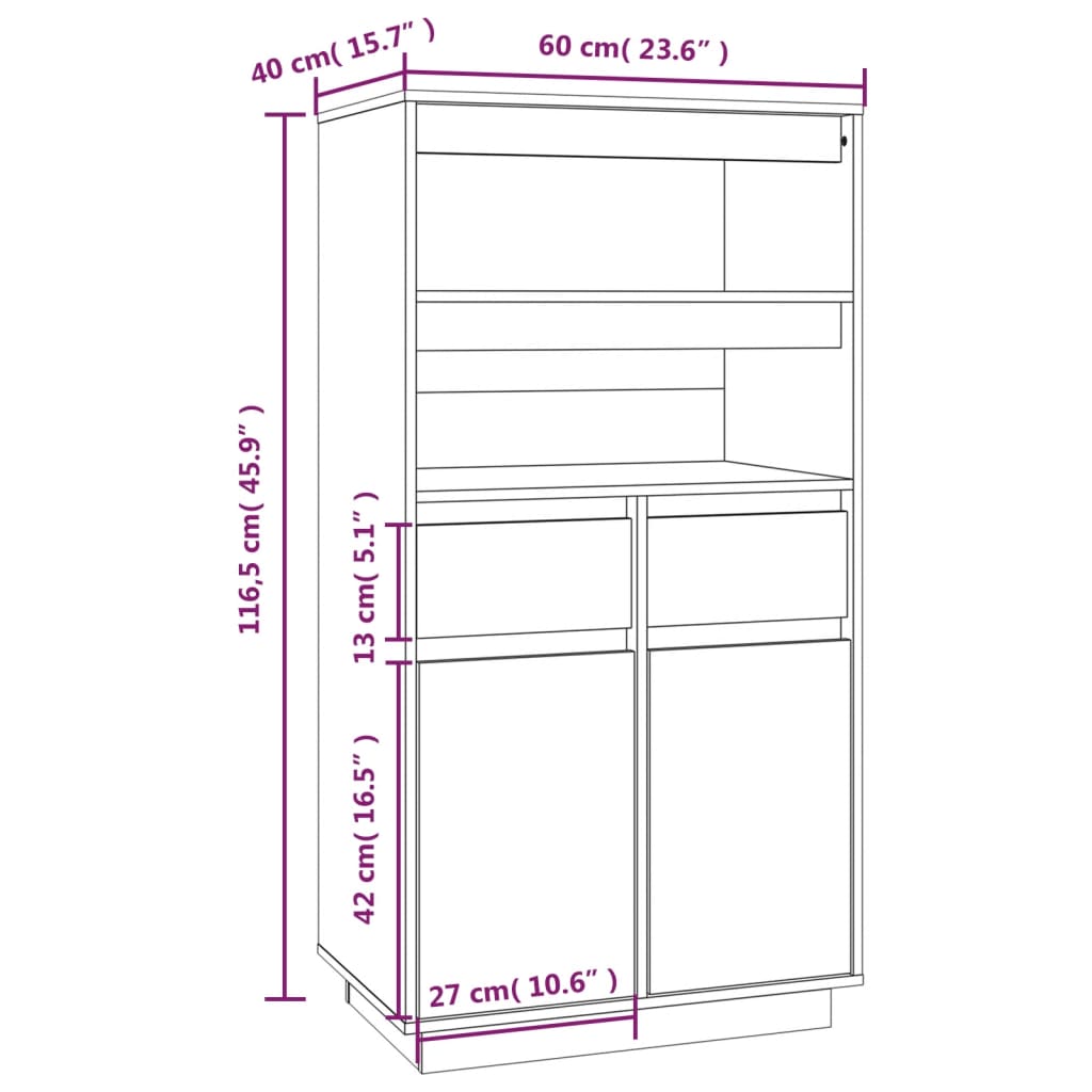 Credenza Nera 60x40x116,5 cm in Legno Massello di Pino - homemem39