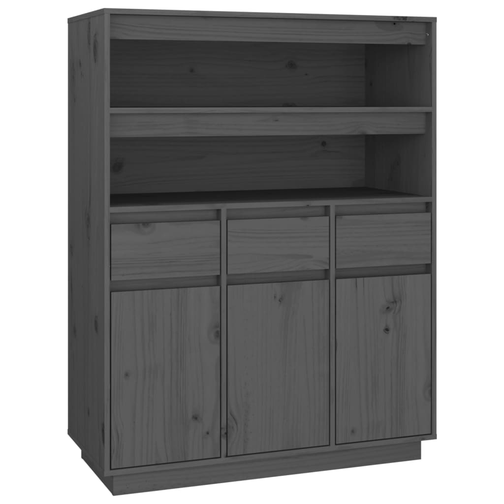 Credenza Grigia 89x40x116,5 cm in Legno Massello di Pino - homemem39