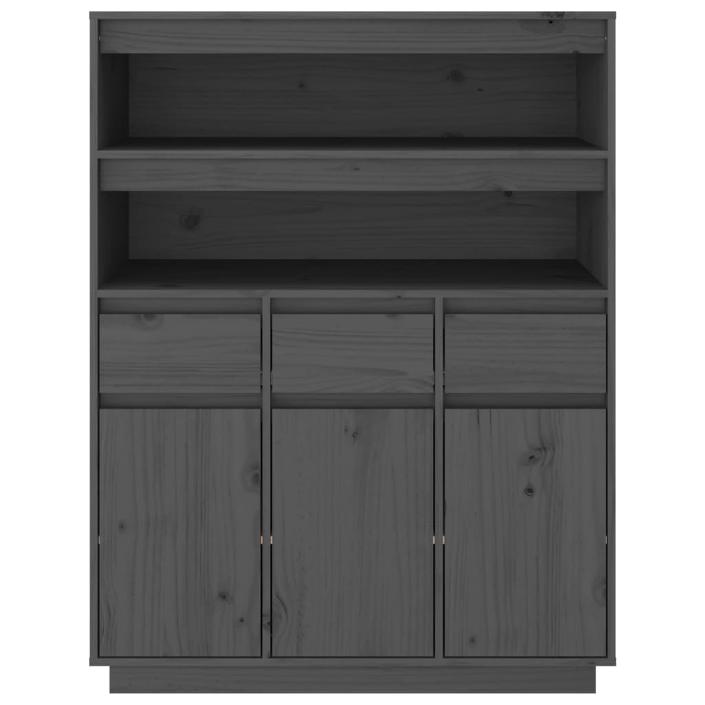 Credenza Grigia 89x40x116,5 cm in Legno Massello di Pino - homemem39