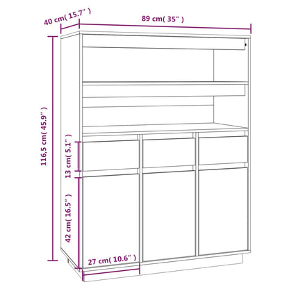 Credenza Grigia 89x40x116,5 cm in Legno Massello di Pino - homemem39