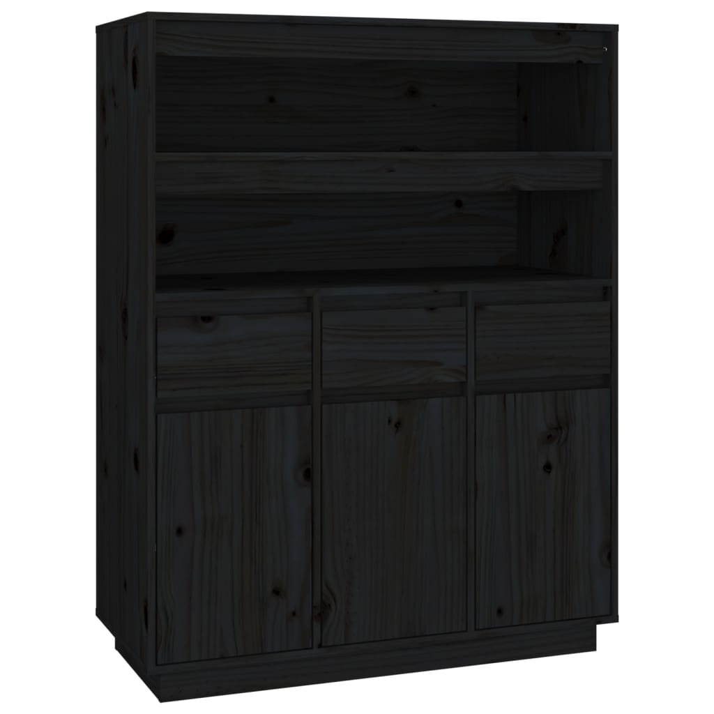 Credenza Nera 89x40x116,5 cm in Legno Massello di Pino - homemem39