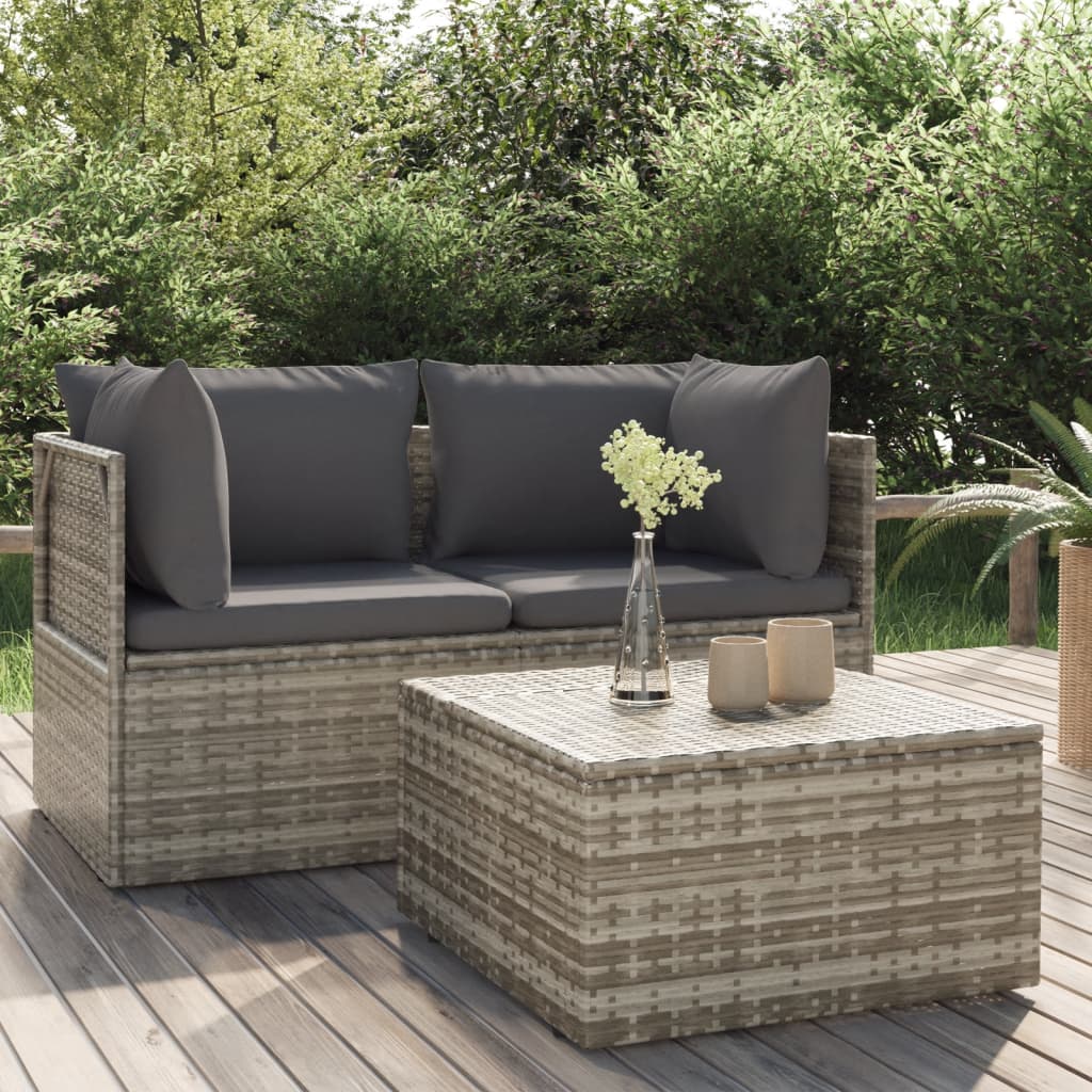 Set Divani da Giardino 3 pz con Cuscini in Polyrattan Grigio - homemem39