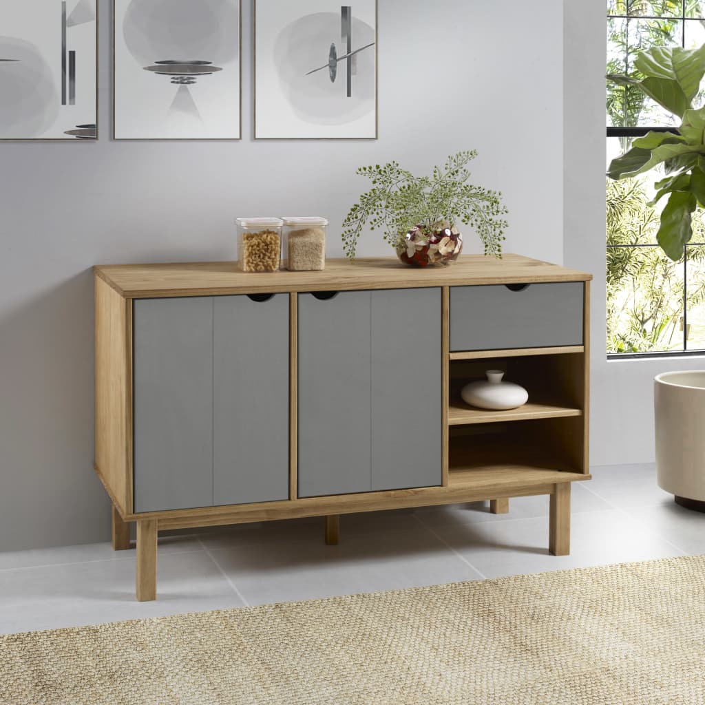 Credenza OTTA Marrone e Grigio 114x43x73,5 cm in Legno di Pino - homemem39