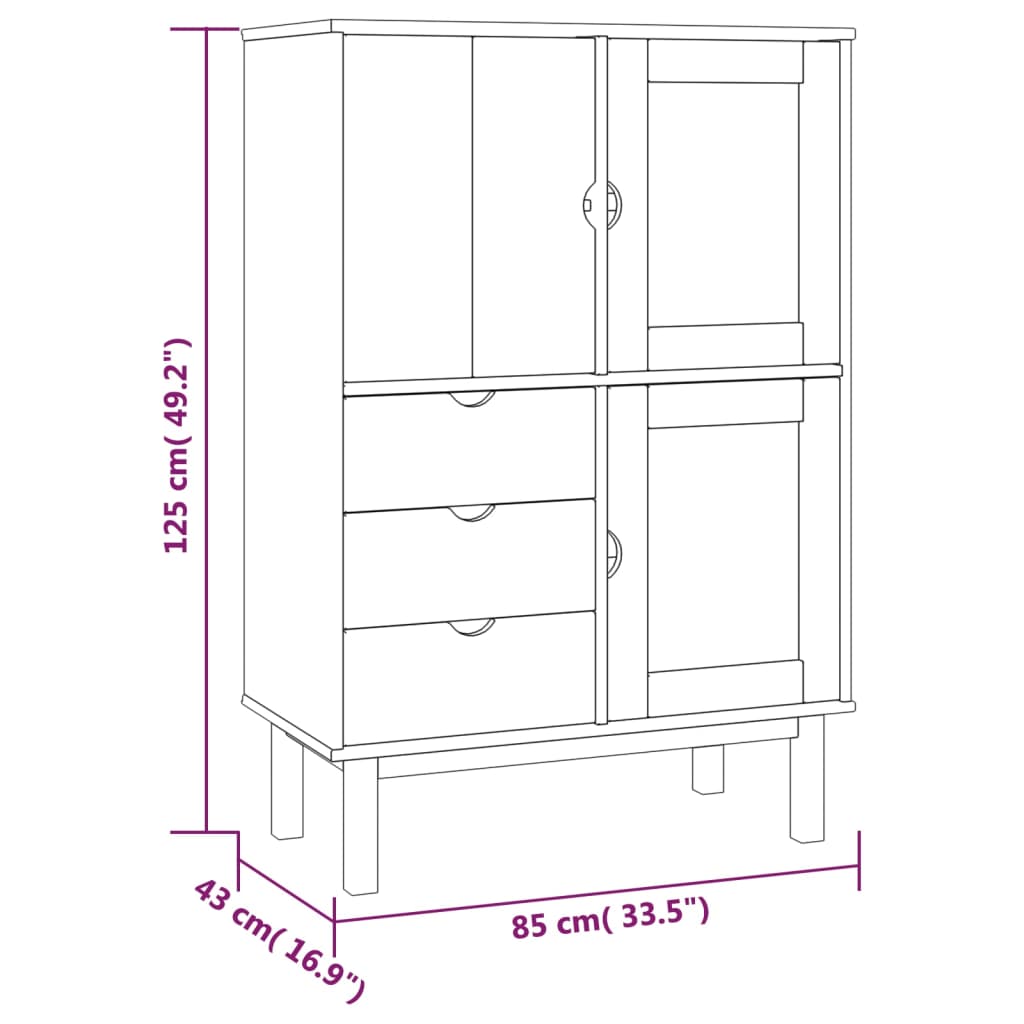 Credenza OTTA Marrone e Grigio 85x43x125 cm in Legno di Pino - homemem39