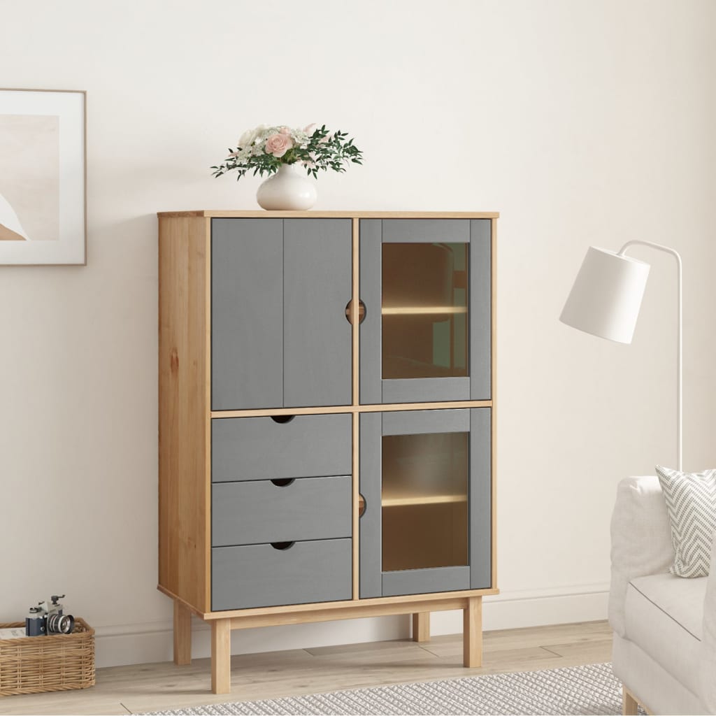 Credenza OTTA Marrone e Grigio 85x43x125 cm in Legno di Pino - homemem39