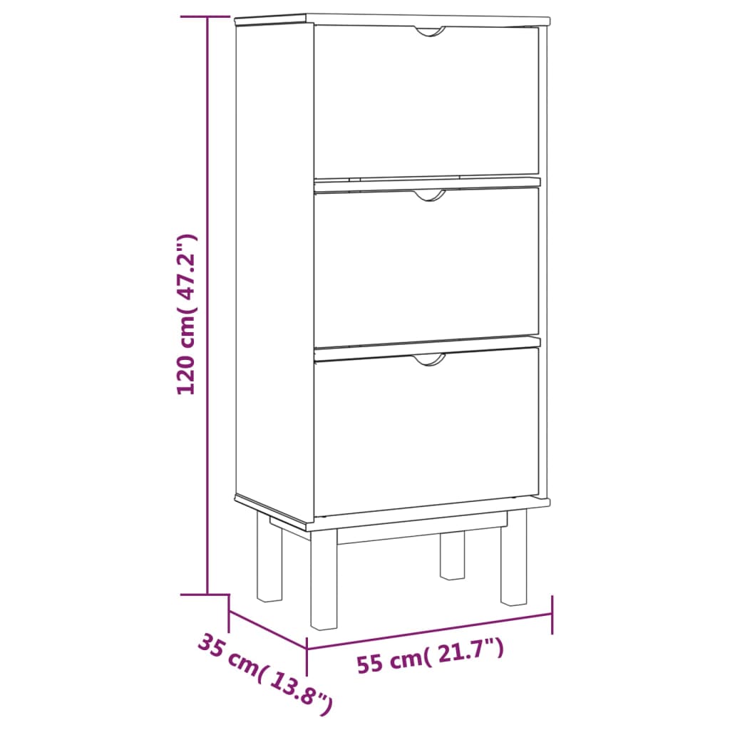 Scarpiera OTTA con 3 Cassetti Marrone e Bianco in Legno di Pino - homemem39