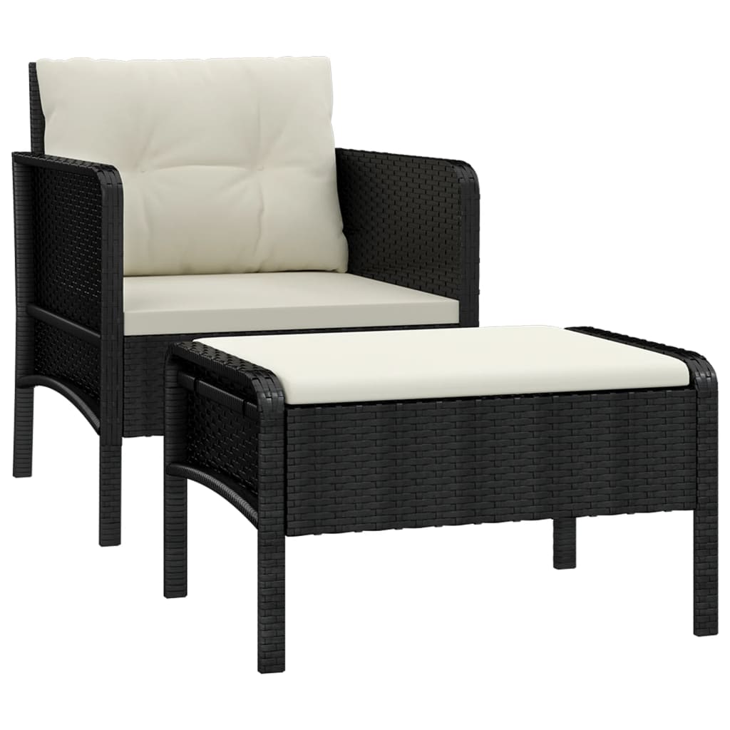 Set da Giardino 2 pz con Cuscini Nero in Polyrattan - homemem39