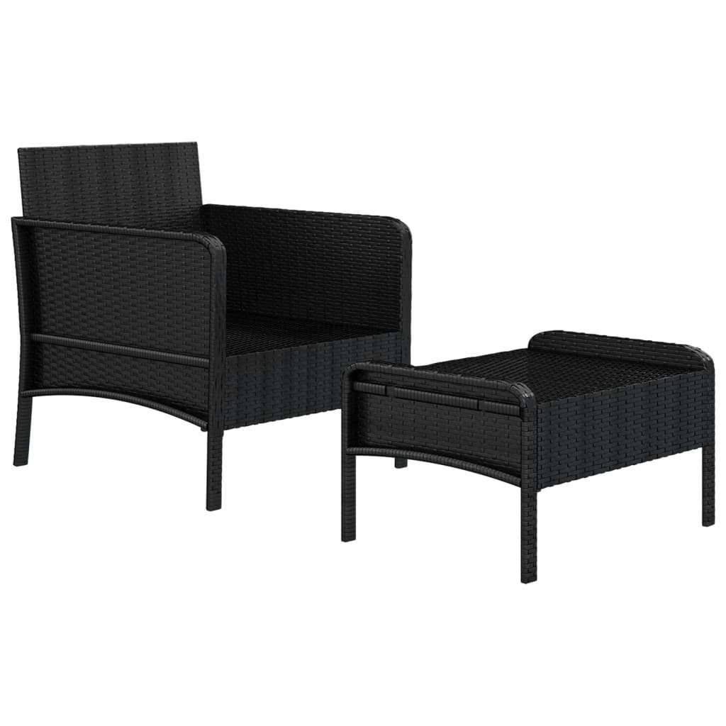 Set da Giardino 2 pz con Cuscini Nero in Polyrattan - homemem39