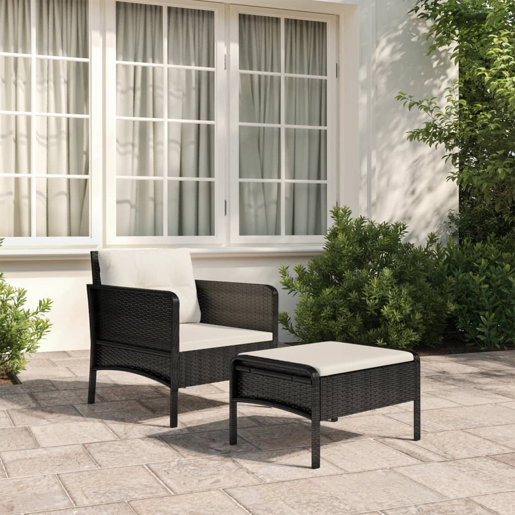 Set da Giardino 2 pz con Cuscini Nero in Polyrattan - homemem39