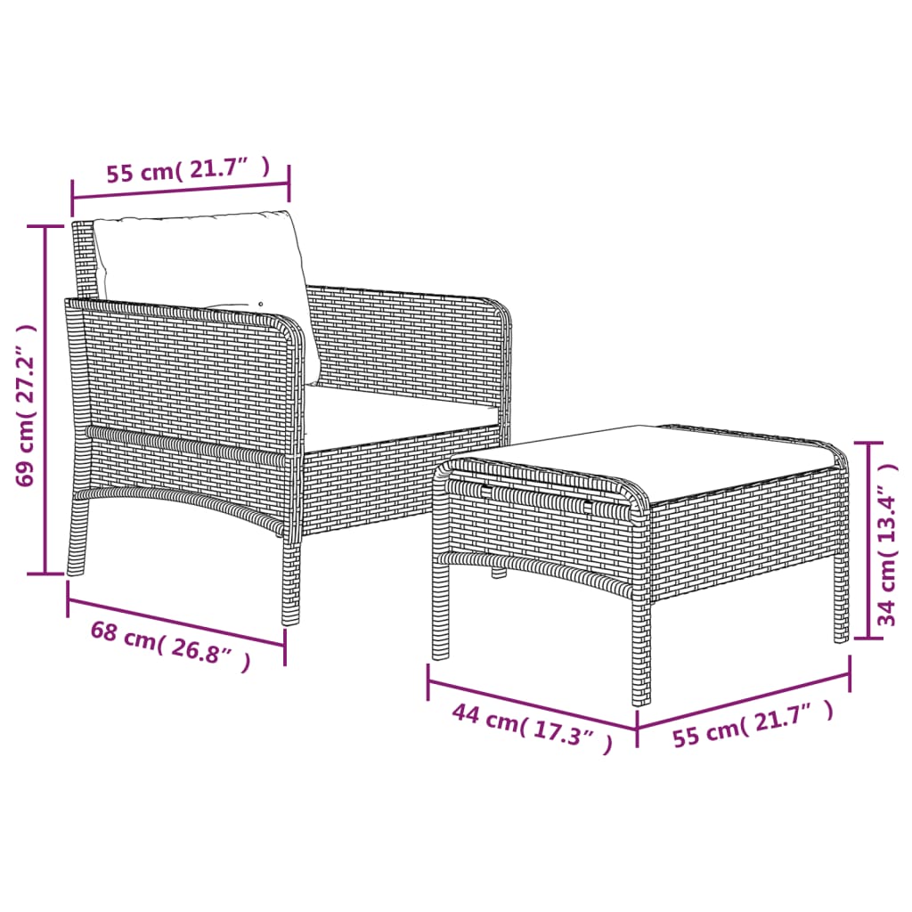 Set di Divani da Giardino 2 pz con Cuscini in Polyrattan Grigio - homemem39