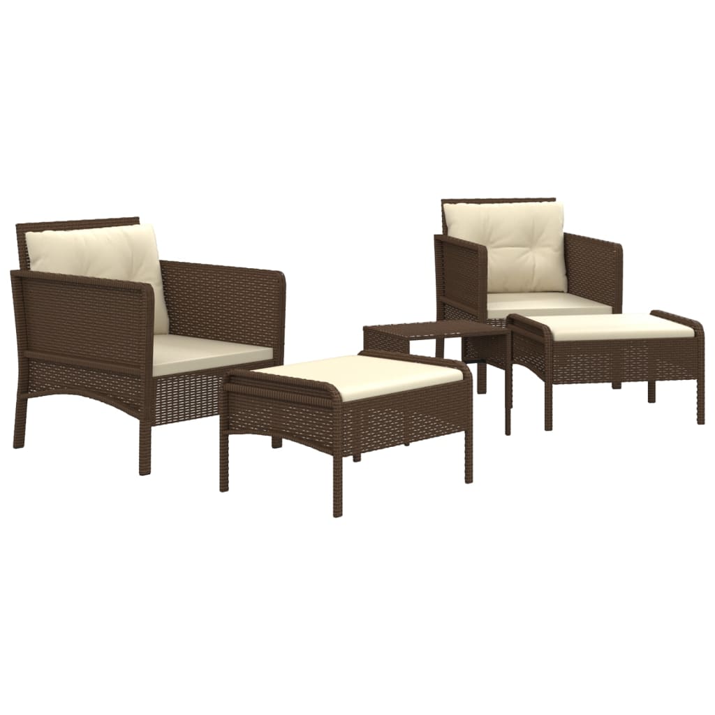 Set Divani da Giardino 5 pz con Cuscini Marrone in Polyrattan - homemem39