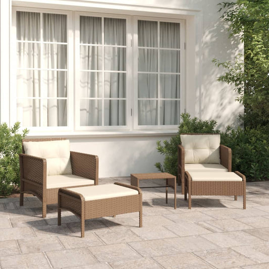 Set Divani da Giardino 5 pz con Cuscini Marrone in Polyrattan - homemem39